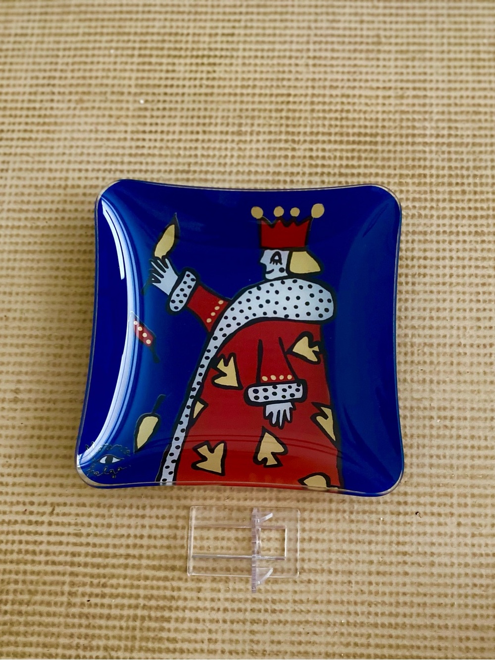 Good King Wenceslaus Square Decorative Candy Dish Blue & Red w/ Stand